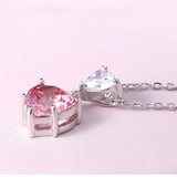 Silver Heart Cubic Zircon Necklace Pink Bridal Wedding