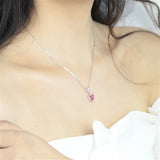 Silver Heart Cubic Zircon Necklace Pink Bridal Wedding
