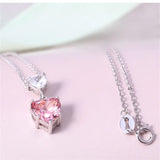 Silver Heart Cubic Zircon Necklace Pink Bridal Wedding
