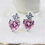Silver Heart Cubic Zircon Necklace Pink Bridal Wedding