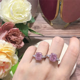 Pink Zirconia Sterling Silver Women Ring Romantic Engagement Wedding Rings