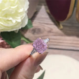 Pink Zirconia Sterling Silver Women Ring Romantic Engagement Wedding Rings