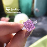 Pink Zirconia Sterling Silver Women Ring Romantic Engagement Wedding Rings