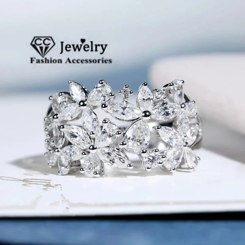 Flower Petal Spin CZ Rings for Women CC3146