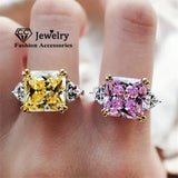 Pink/Yellow CZ Wedding Engagement Silver Ring CC1665