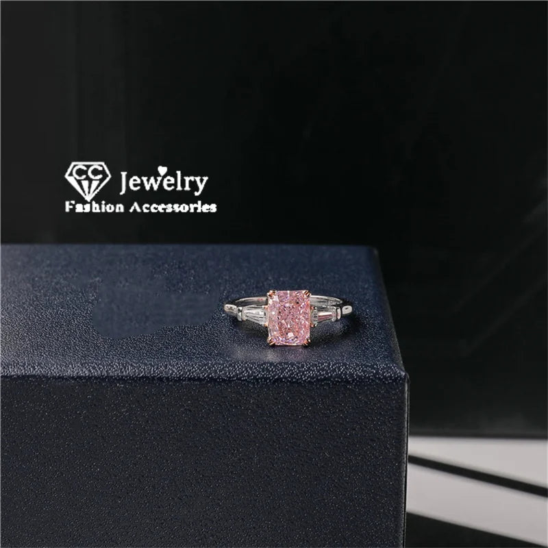 Romantic Pink CZ Stone Princess Engagement Wedding Ring for Women CC1663
