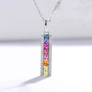 Silver Rainbow Pendant CZ Charms Colorful Stone Necklace