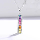 Silver Rainbow Pendant CZ Charms Colorful Stone Necklace