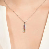 Silver Rainbow Pendant CZ Charms Colorful Stone Necklace