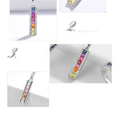 Silver Rainbow Pendant CZ Charms Colorful Stone Necklace