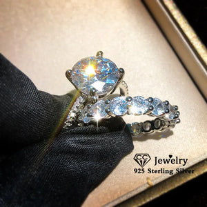 Sterling Silver CZ Couple Ring Set Bridal Wedding Engagement