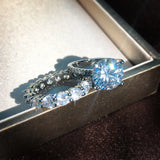 Sterling Silver CZ Couple Ring Set Bridal Wedding Engagement