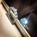 Sterling Silver CZ Couple Ring Set Bridal Wedding Engagement
