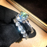 Sterling Silver CZ Couple Ring Set Bridal Wedding Engagement
