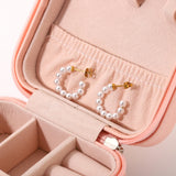 CC Shape Pearl Circle Hoop Earrings Women Statement Stainless Steel Earring