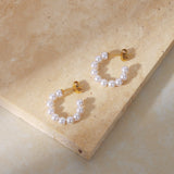 CC Shape Pearl Circle Hoop Earrings Women Statement Stainless Steel Earring