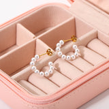 CC Shape Pearl Circle Hoop Earrings Women Statement Stainless Steel Earring