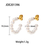 CC Shape Pearl Circle Hoop Earrings Women Statement Stainless Steel Earring