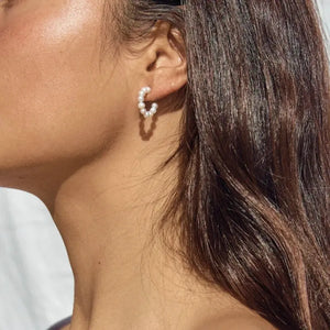 CC Shape Pearl Circle Hoop Earrings Women Statement Stainless Steel Earring