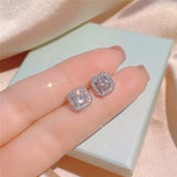 CZ Stud Earring Square Stone Fine Jewelry Wedding Engagement Accessories