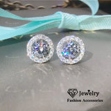 925 Silver CZ Stud Earrings Romantic Wedding Jewelry