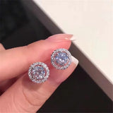 925 Silver CZ Stud Earrings Romantic Wedding Jewelry