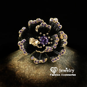 Vintage Flower Ring Purple Stone Plated Party Jewelry CC3027