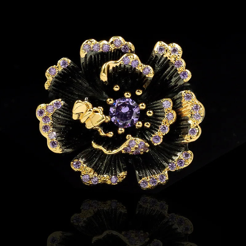 Vintage Flower Ring Purple Stone Plated Party Jewelry CC3027
