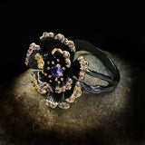 Vintage Flower Ring Purple Stone Plated Party Jewelry CC3027