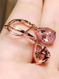 Rose Plated Pink Cubic Zirconia Water Drop Earrings For Women