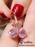 Rose Plated Pink Cubic Zirconia Water Drop Earrings For Women