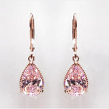 Rose Plated Pink Cubic Zirconia Water Drop Earrings For Women