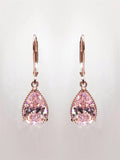 Rose Plated Pink Cubic Zirconia Water Drop Earrings For Women