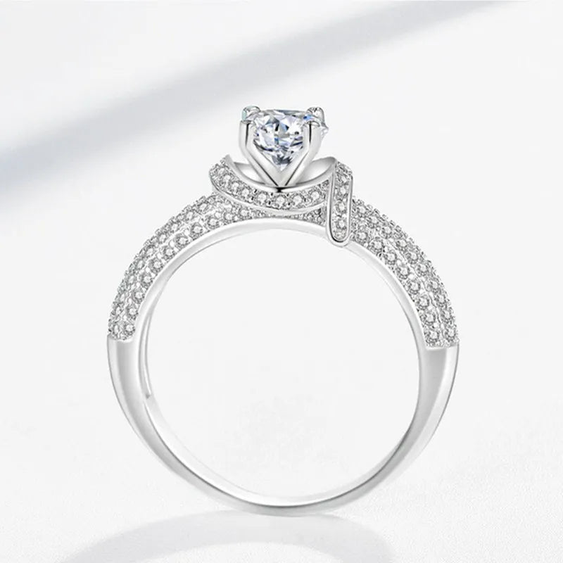 Vintage Flower Rose CZ Wedding Ring 0.8ct Round Stone Bridal Jewelry