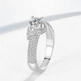 Vintage Flower Rose CZ Wedding Ring 0.8ct Round Stone Bridal Jewelry