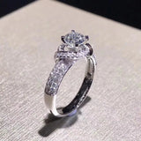 Vintage Flower Rose CZ Wedding Ring 0.8ct Round Stone Bridal Jewelry