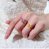 CC Plated Rings Shine Pink Cubic Zircon Wedding Engagement Fine Jewelry