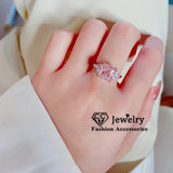 CC Plated Rings Shine Pink Cubic Zircon Wedding Engagement Fine Jewelry