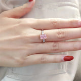 Silver Pink Stone Romantic Engagement Wedding Ring