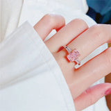 Silver Pink Stone Romantic Engagement Wedding Ring