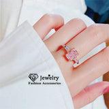 Silver Pink Stone Romantic Engagement Wedding Ring