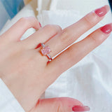 Silver Pink Stone Romantic Engagement Wedding Ring