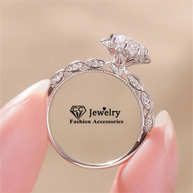 Women Rings Engagement Wedding Jewelry Flower Cubic Zircon Stone
