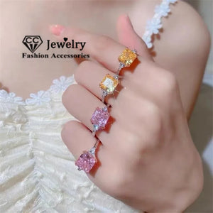 Silver Zirconia Wedding Ring Square Stone Fine Jewelry CC1665