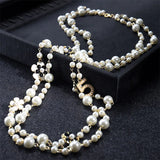 Camellia pearl necklace long pendants layered collares de moda flower party jewe