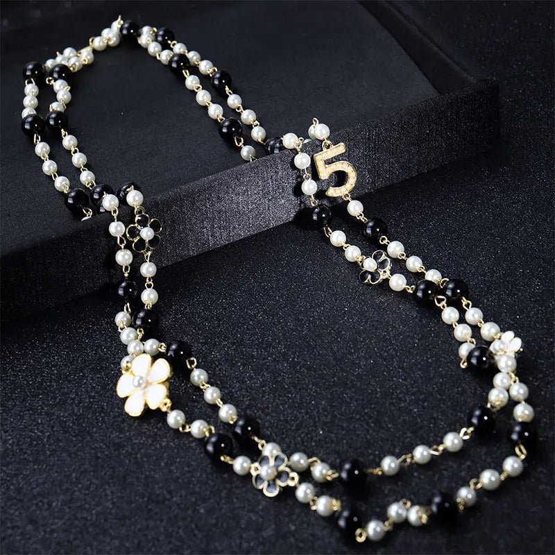 Camellia pearl necklace long pendants layered collares de moda flower party jewe