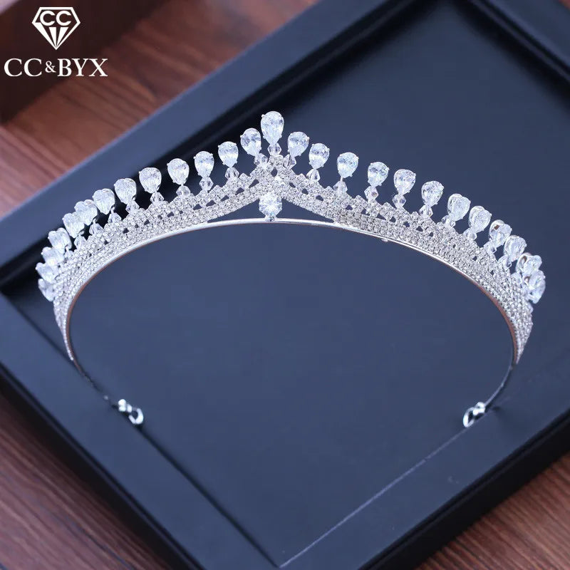 Water Drop CZ Stone Bridal Tiara Engagement Wedding Hair Accessory