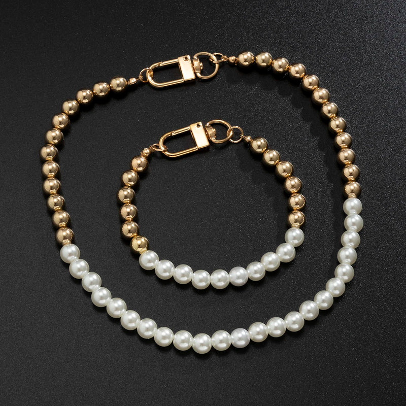 CCB Ball Splice Pearl Beaded Choker Necklace Punk Unisex Jewelry