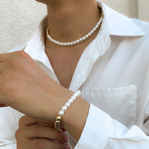 CCB Ball Splice Pearl Beaded Choker Necklace Punk Unisex Jewelry