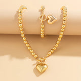 CCB Beads Chain Heart Pendant Necklace Bracelet Set for Women